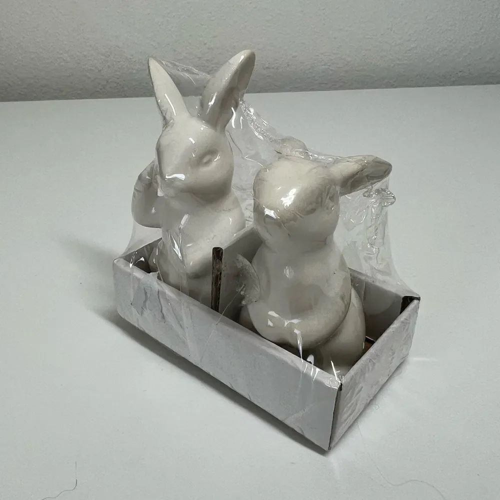 Bunny Rabbits Ceramic Bunny Figurine Decor Art 2 pcs NWT